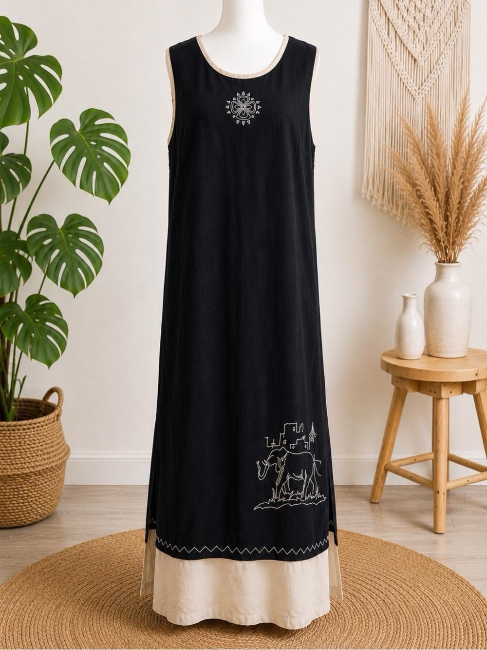 Studio Ease Linen Blend Embroidered Maxi Dress Size 18